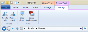 Screenshot of Picture Tools in Windows 8 File Explorer