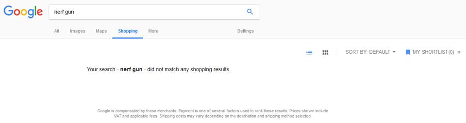 Google Shopping Search for nerf gun