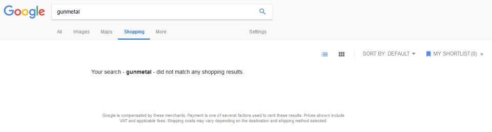 Google Shopping Search for gunmetal